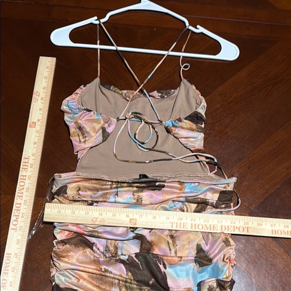 Y2k ruched Elegant Cream and Orange Spaghetti Strap Maxi Dress front slit acacia - Picture 11 of 16